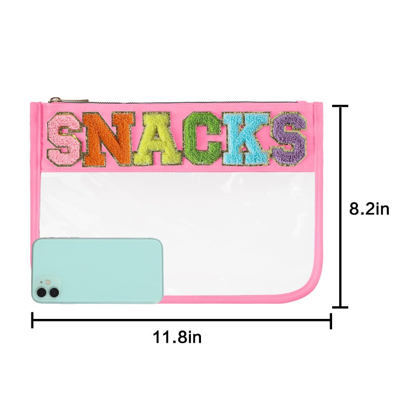 DYSHAYEN Chenille Letter Clear Snack Bag for Travel Nylon Clear Cosmetic Bag Makeup Travel Bag for Women (Pink-Snacks) - Image 4
